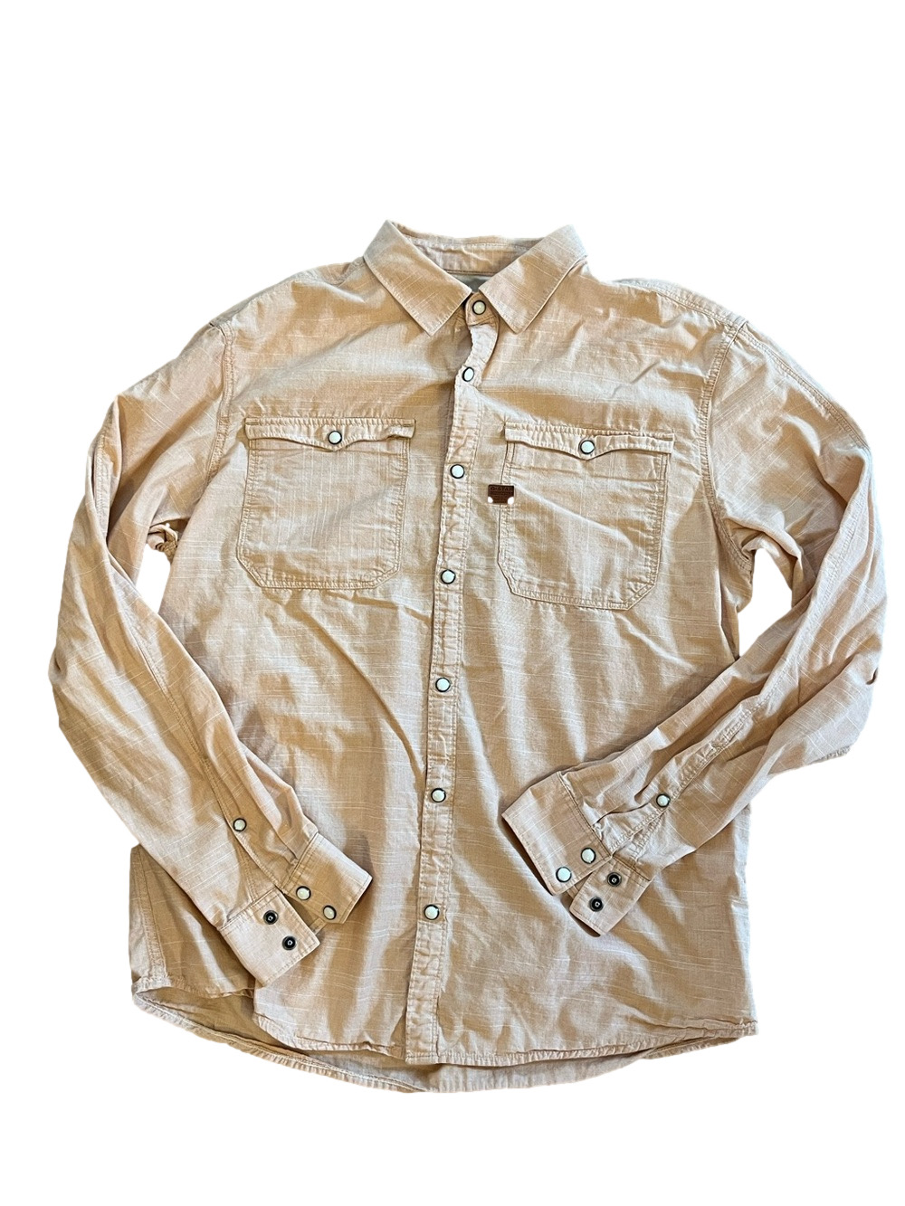 G-Star RAW Men's XL Long Sleeve Western Pearl Snap Collared Shirt Peach Orange